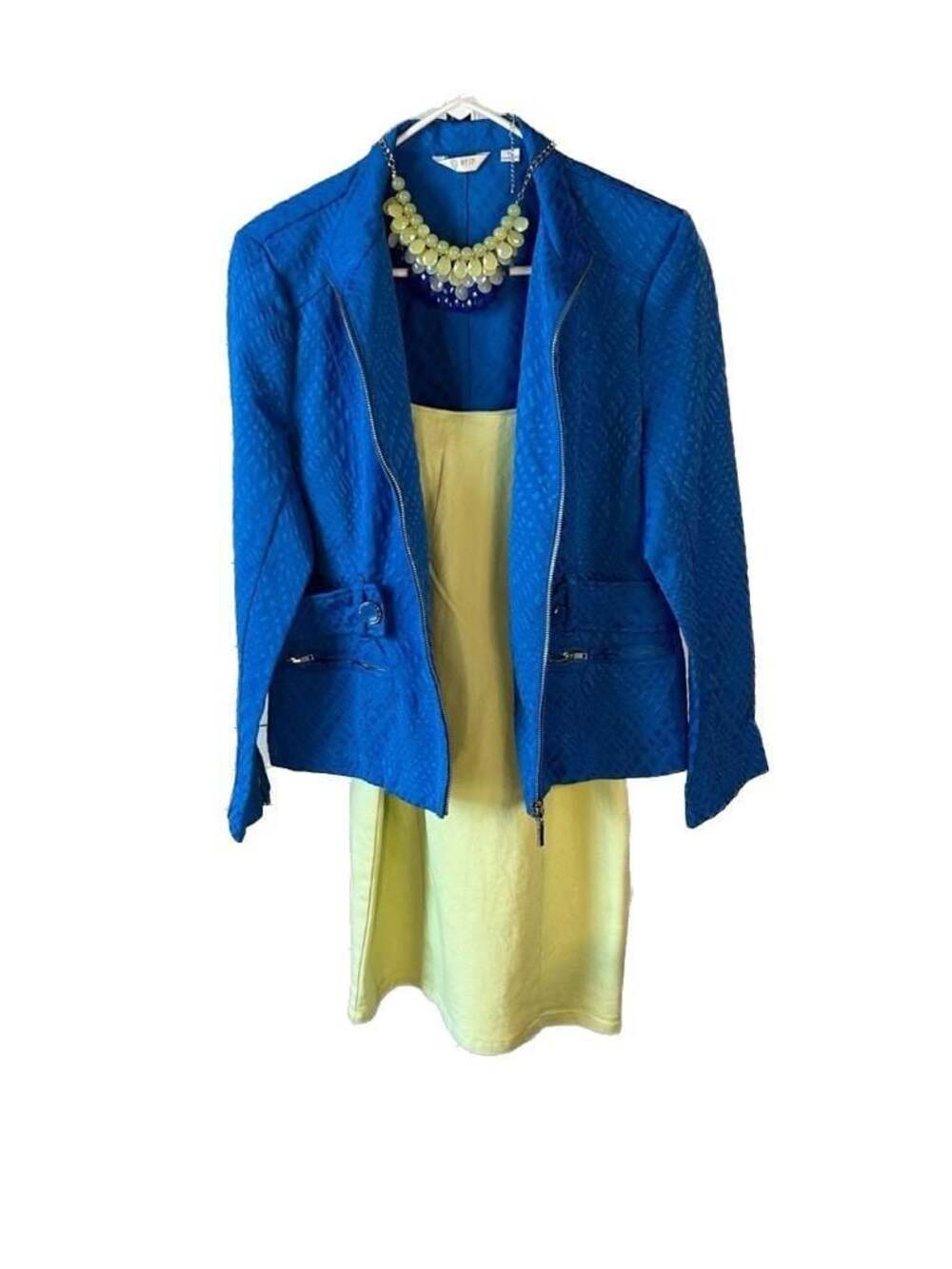 erin Royal Blue Textured Zip-Up Jacket with Decorative Button Tabs